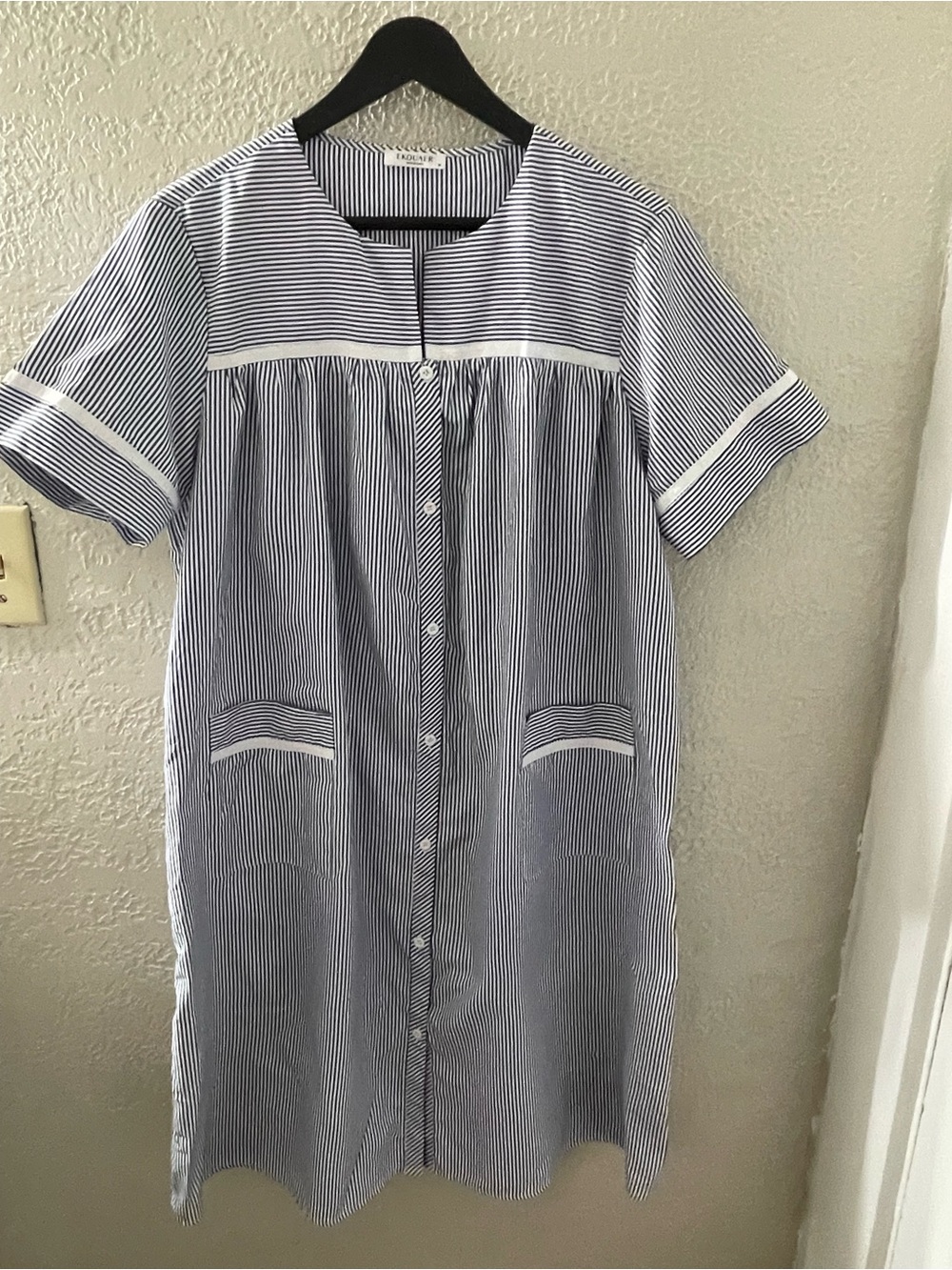 EKOUAER Women’s Blue/White Striped Button-Front Midi House Dress Medium